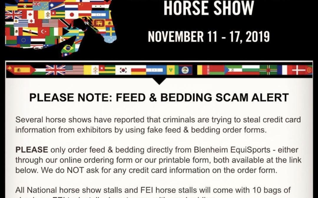 ATTENTION COMPETITORS: Feed & Bedding Scam Alert